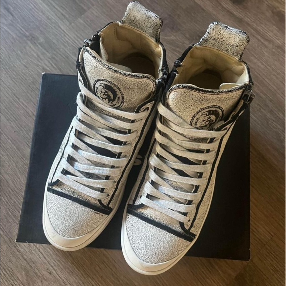 Diesel White and Black Textured High-Tops